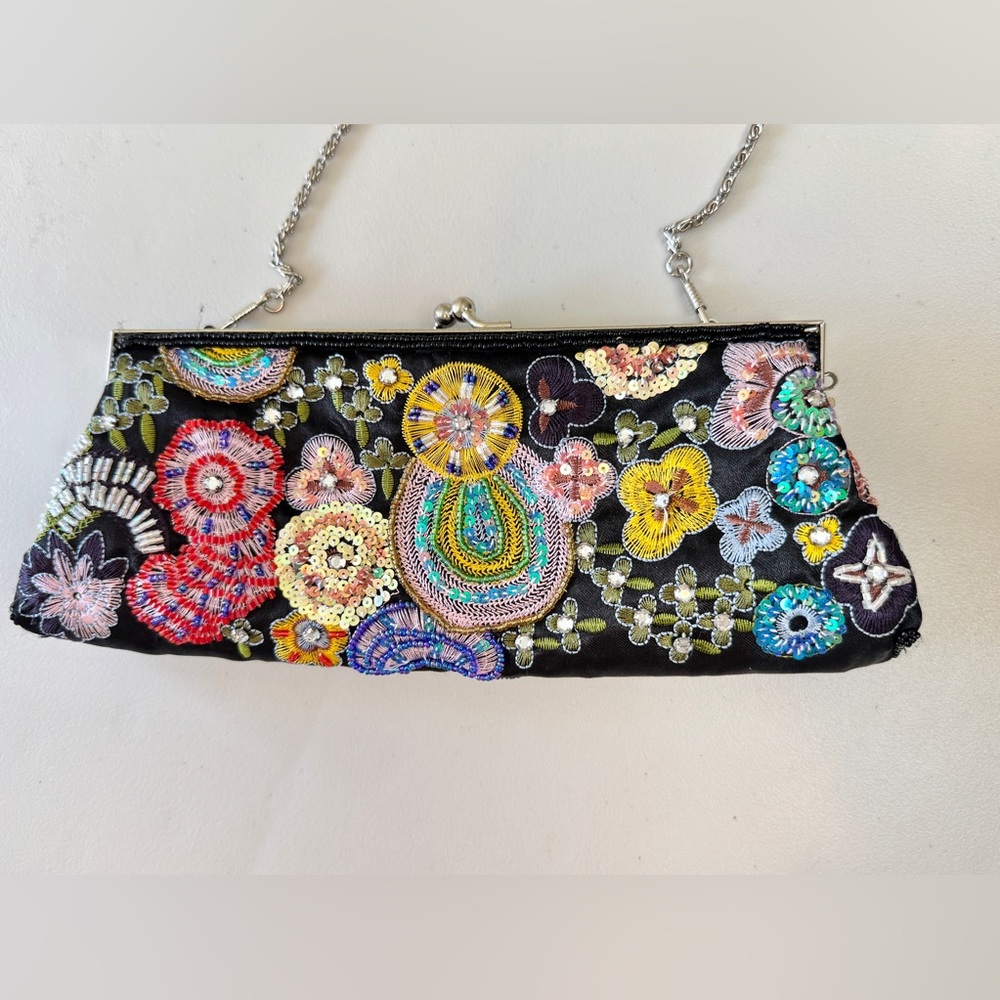 Alto Beaded Floral Clutch Purse Evening Bag Chain Strap